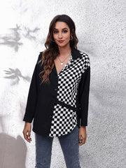 Women's polka chain checkerboard mosaic Long Sleeve Shirt - 808Lush