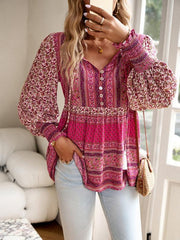 Women's positioning printed button bohemian top - 808Lush