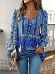 Women's positioning printed button bohemian top - 808Lush