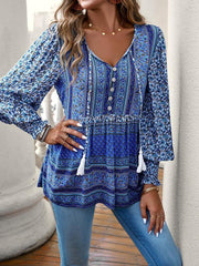 Women's positioning printed button bohemian top - 808Lush