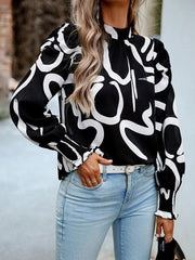 Women's printed turtleneck puff sleeve top blouse - 808Lush