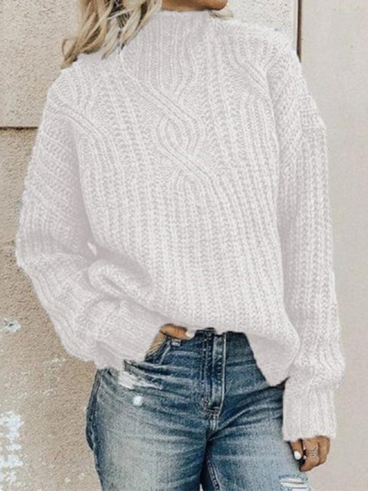 Women's pullover turtleneck twist knitted sweater top - 808Lush