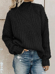 Women's pullover turtleneck twist knitted sweater top - 808Lush