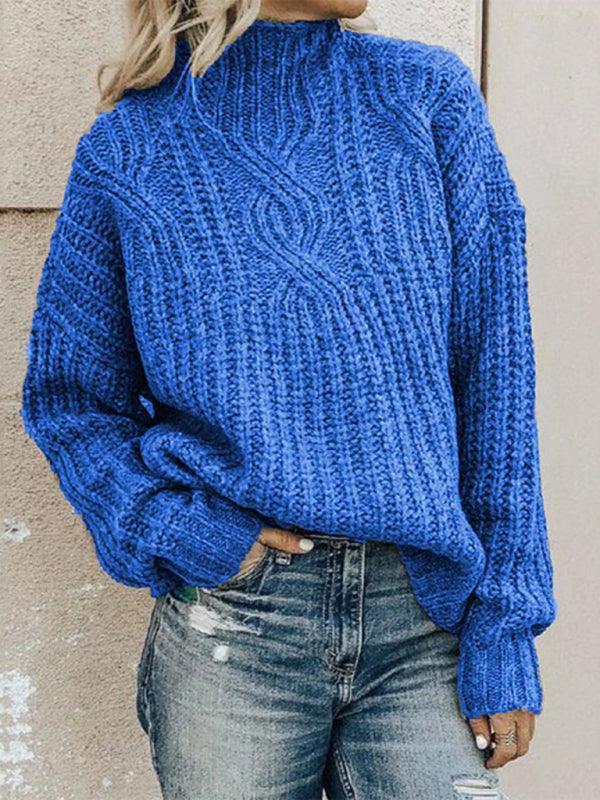 Women's pullover turtleneck twist knitted sweater top - 808Lush