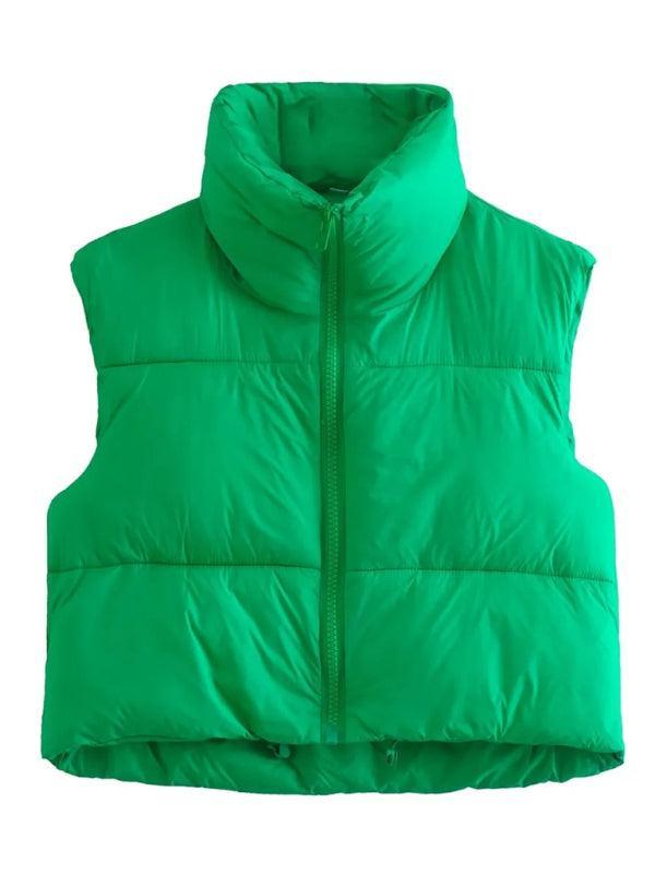 Women's quilted zipper stand collar vest jacket - 808Lush