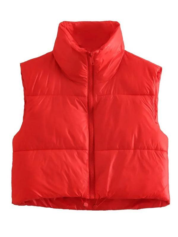 Women's quilted zipper stand collar vest jacket - 808Lush