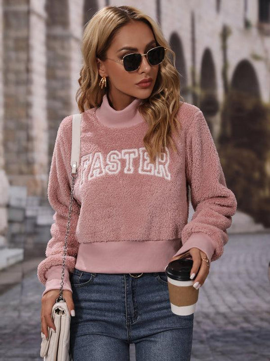 Women's round neck pullover long sleeve letter embroidered ice cream pink sweatshirt - 808Lush