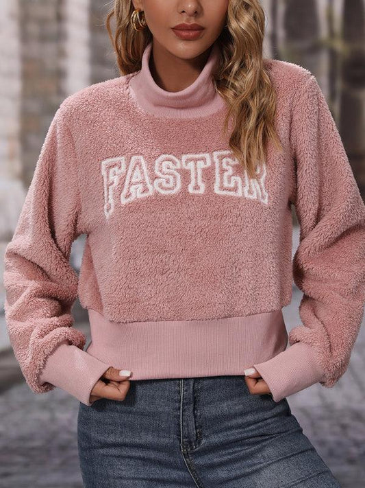 Women's round neck pullover long sleeve letter embroidered ice cream pink sweatshirt - 808Lush