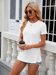 Women's round neck slit short sleeve loose T-shirt top - 808Lush