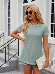 Women's round neck slit short sleeve loose T-shirt top - 808Lush