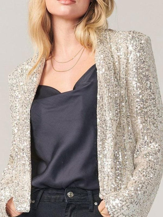 Women's sequined long-sleeved mid-length lapel blazer - 808Lush