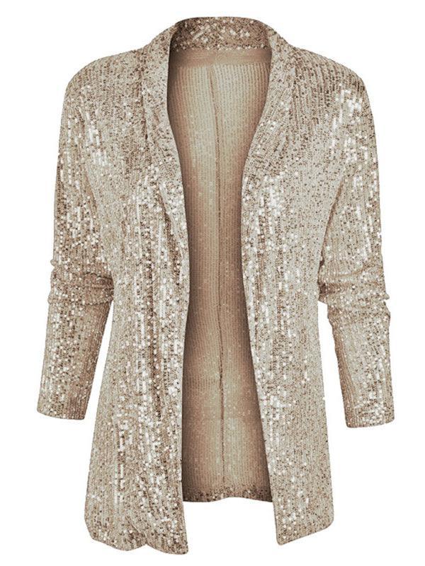 Women's sequined long-sleeved mid-length lapel blazer - 808Lush