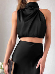 Women's sexy bib top drape skirt elegant two-piece set - 808Lush