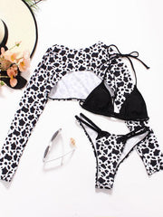 3 Piece Bikini Set leopard print long-sleeved - 808Lush