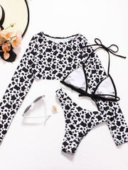 3 Piece Bikini Set leopard print long-sleeved - 808Lush