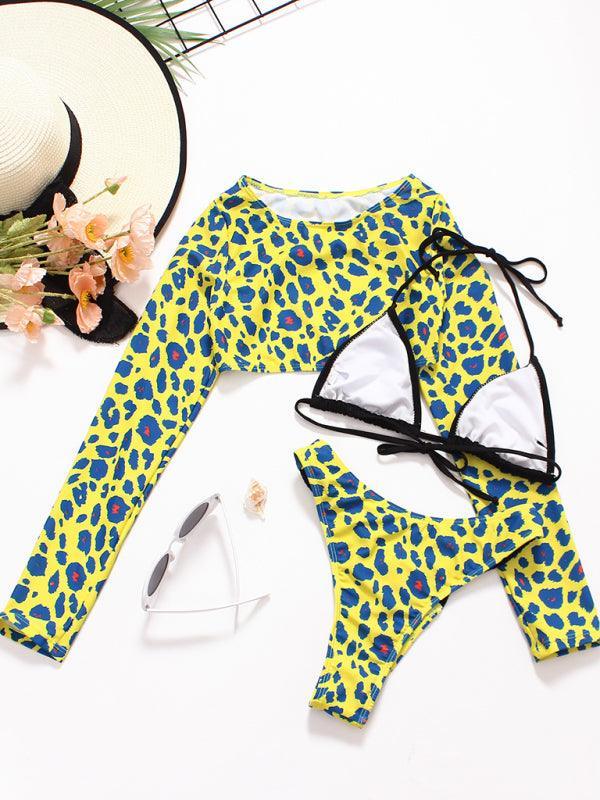 3 Piece Bikini Set leopard print long-sleeved - 808Lush