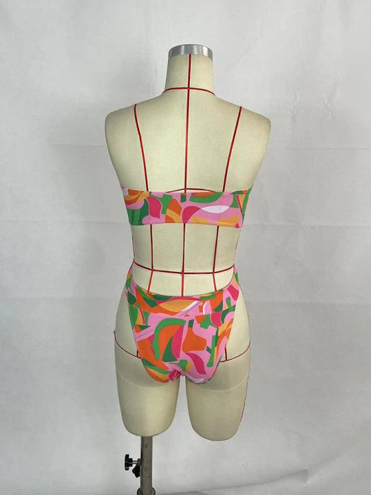Women's sexy printed belted one-piece bikini - 808Lush