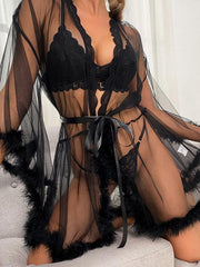 Women's sexy see-through mesh feather nightgown - 808Lush