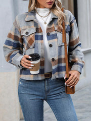 Women's short casual plaid button coat - 808Lush