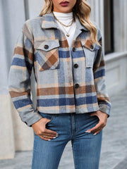 Women's short casual plaid button coat - 808Lush