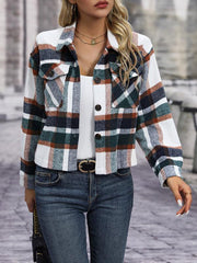 Women's short casual plaid button coat - 808Lush