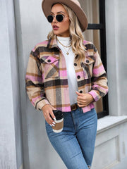 Women's short casual plaid button coat - 808Lush