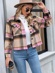 Women's short casual plaid button coat - 808Lush