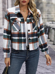 Women's short casual plaid button coat - 808Lush