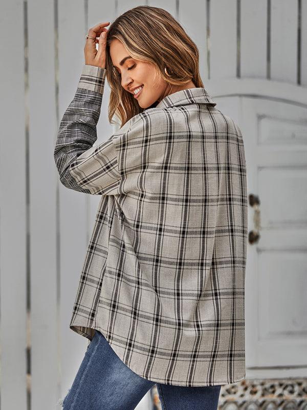 Women's single breasted Plaid stitched shirt - 808Lush