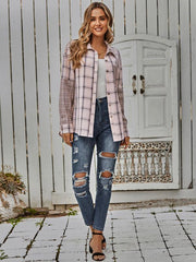 Women's single breasted Plaid stitched shirt - 808Lush