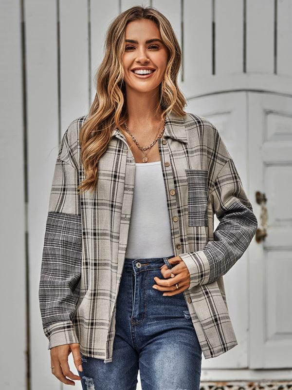 Women's single breasted Plaid stitched shirt - 808Lush