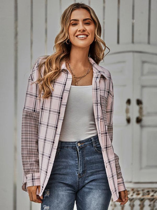 Women's single breasted Plaid stitched shirt - 808Lush