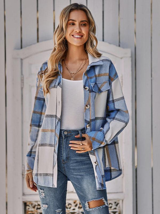 Women's single breasted casual plaid belt jacket - 808Lush