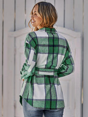 Women's single breasted casual plaid belt jacket - 808Lush