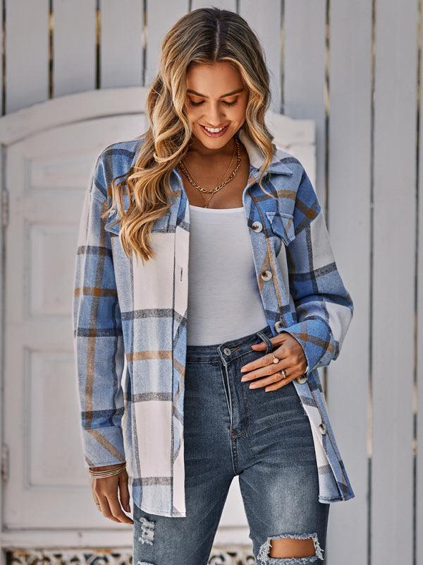 Women's single breasted casual plaid belt jacket - 808Lush