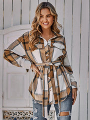 Women's single breasted casual plaid belt jacket - 808Lush