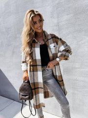 Women's single-breasted plaid long-sleeved jacket - 808Lush