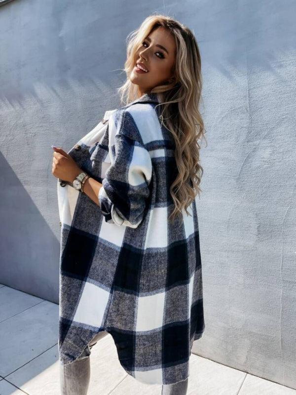 Women's single-breasted plaid long-sleeved jacket - 808Lush