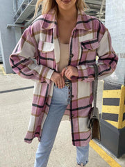 Women's single-breasted plaid long-sleeved jacket - 808Lush