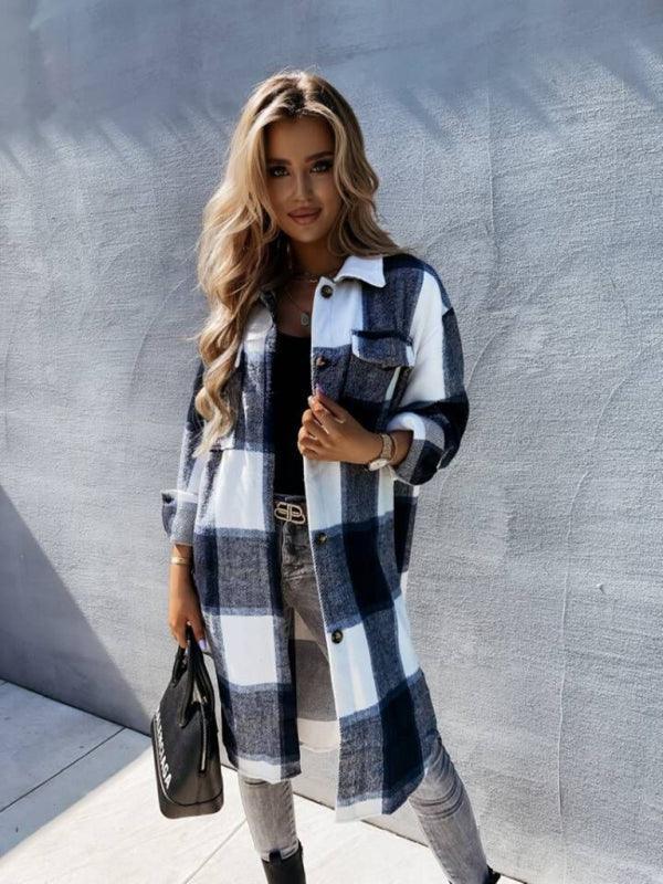 Women's single-breasted plaid long-sleeved jacket - 808Lush