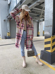 Women's single-breasted plaid long-sleeved jacket - 808Lush