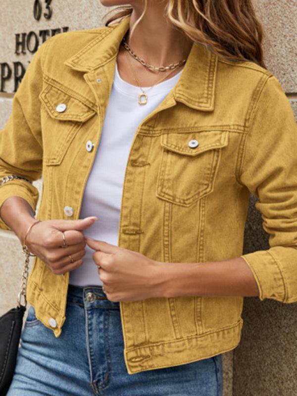 Women's slim lapel regular denim jacket - 808Lush