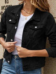 Women's slim lapel regular denim jacket - 808Lush