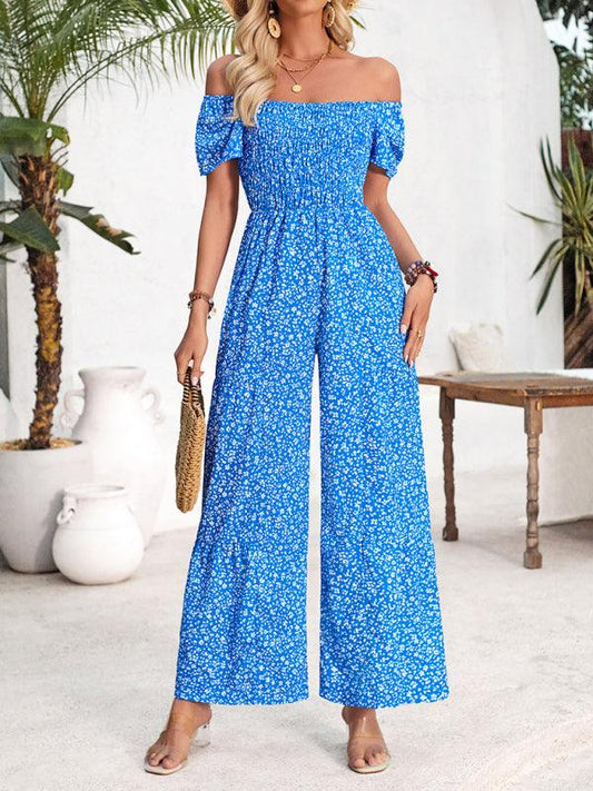 Women's small floral print round neck jumpsuit - 808Lush