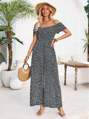 Women's small floral print round neck jumpsuit - 808Lush