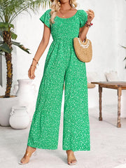 Women's small floral print round neck jumpsuit - 808Lush