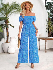 Women's small floral print round neck jumpsuit - 808Lush