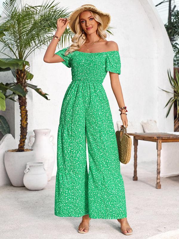 Women's small floral print round neck jumpsuit - 808Lush