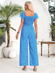 Women's small floral print round neck jumpsuit - 808Lush