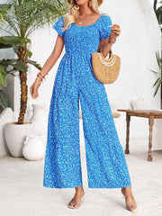 Women's small floral print round neck jumpsuit - 808Lush